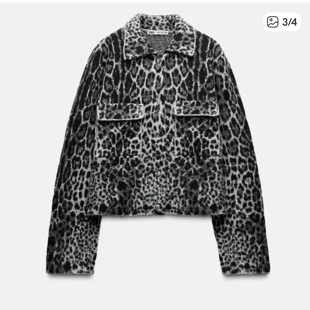 Zara Black and Gray Leopard Print Cardigan